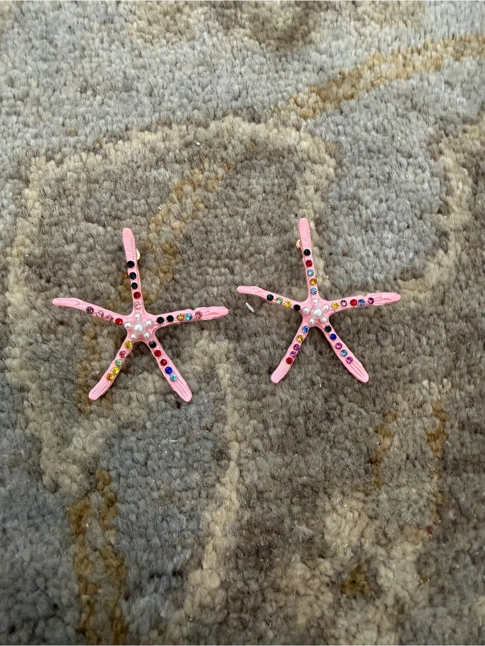 Pink Starfish Rhinestone Drop Earrings